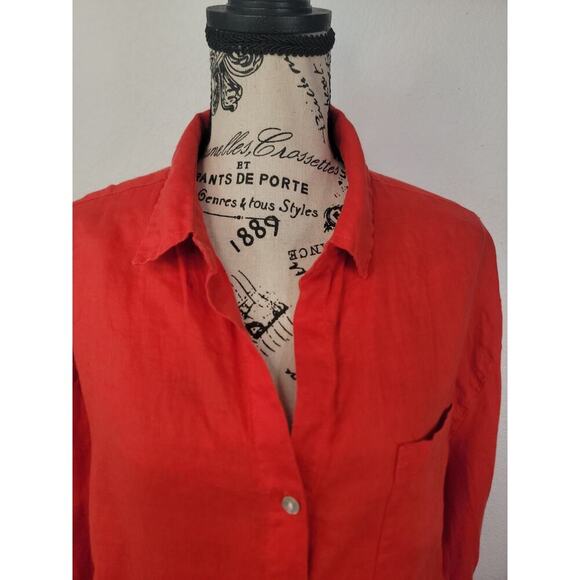 Christian Siriano 100% Linen Button Up Shirt Sz Small Red Pockets Long Sleeves - Picture 3 of 10